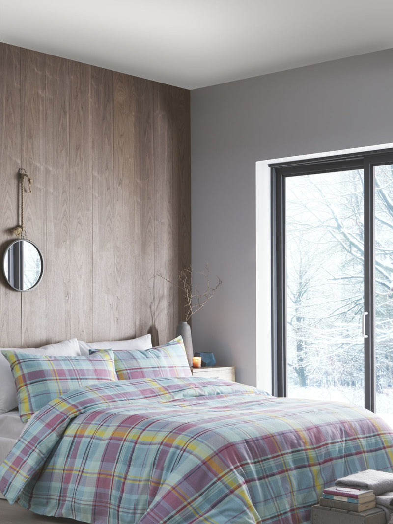 Appletree Blue Hygge Applecross Check duvet cover and pillowcase set - British product