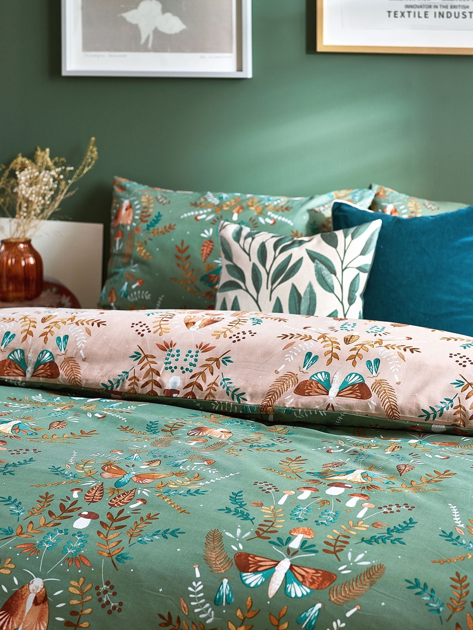 Furn Green Lunawood reversible duvet cover and pillowcase set - British product
