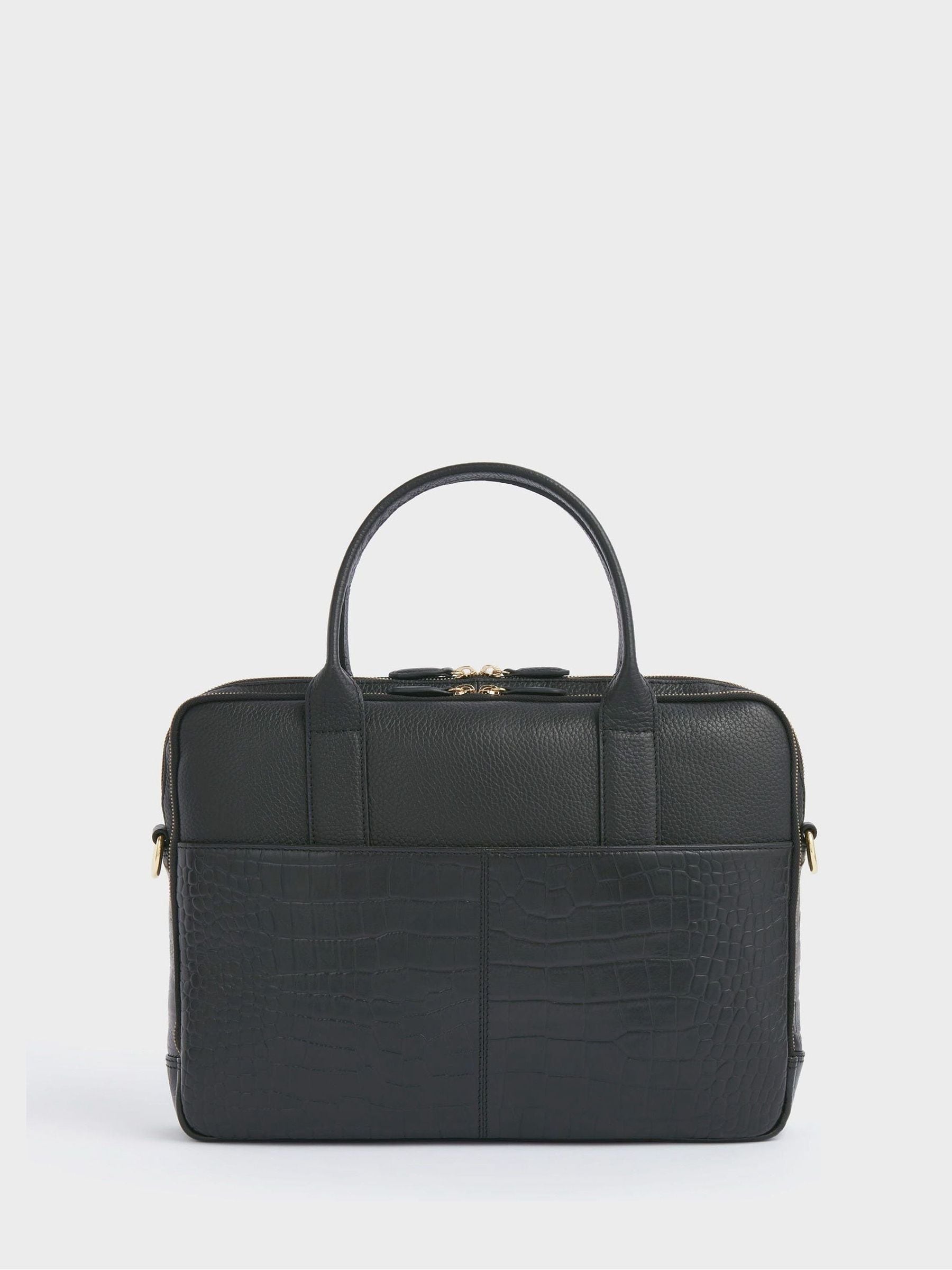 Osprey London schwarze Kellie Laptoptasche aus Leder mit Krokoprägung - Britisches Produkt