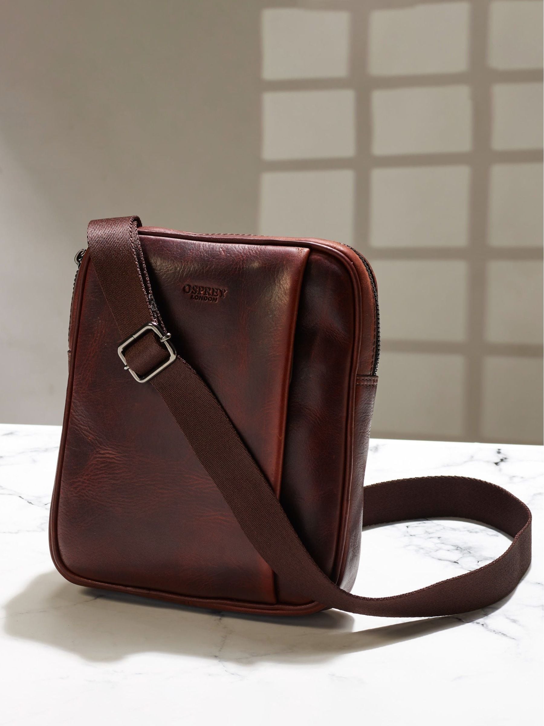 Osprey London brown Carter small saddle leather messenger bag - British product