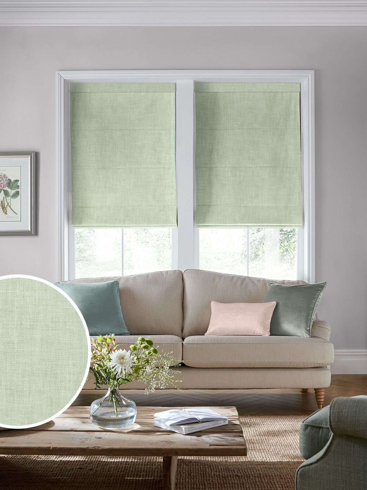 Laura Ashley sage green Easton roman blind, UK version