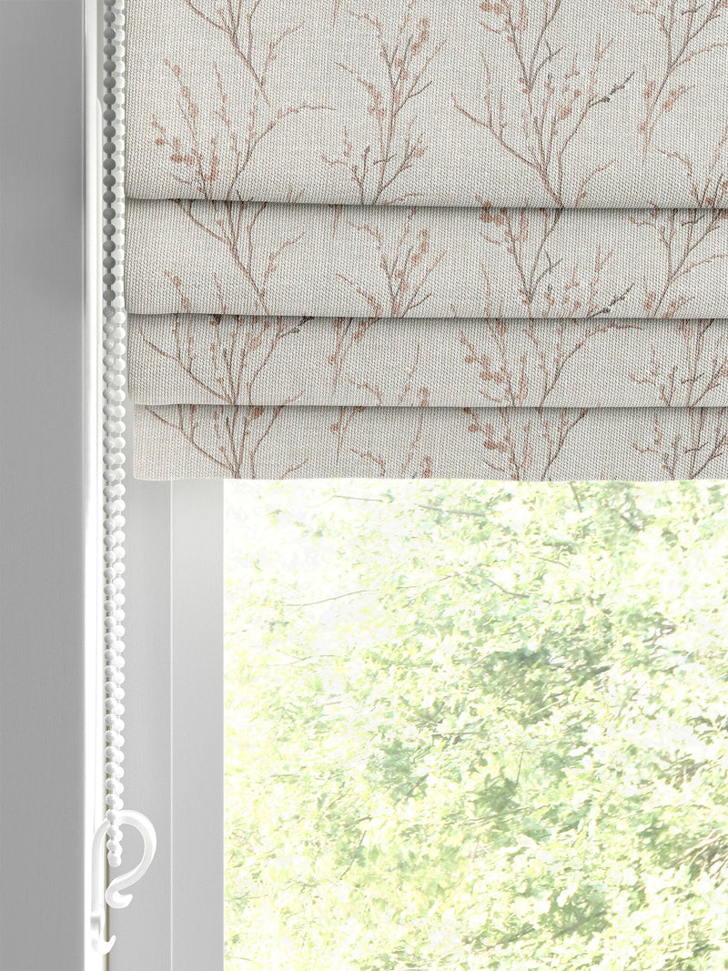 Laura Ashley blush pink pussy willow embroidered roman blind, imported from the UK