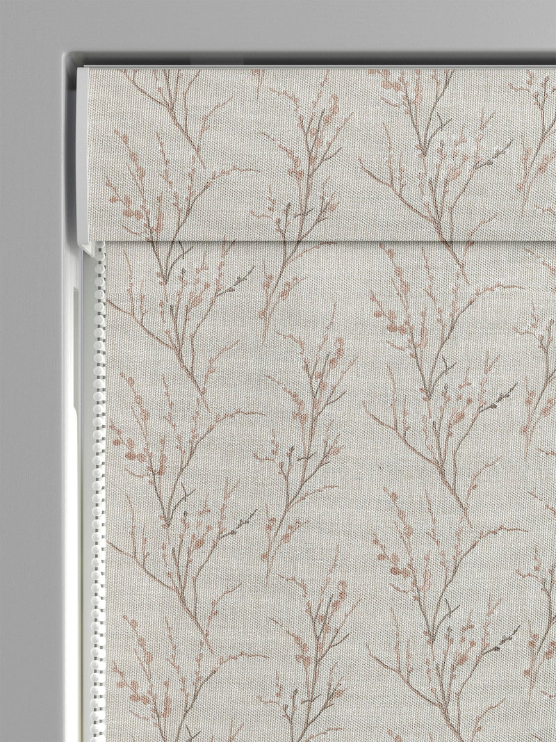 Laura Ashley blush pink pussy willow embroidered roman blind, imported from the UK