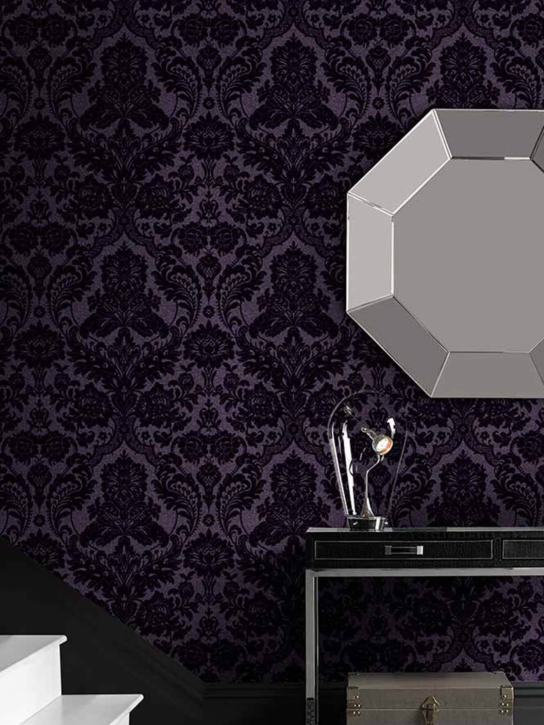 Graham & Brown Purple Damask 10M Wallpaper
