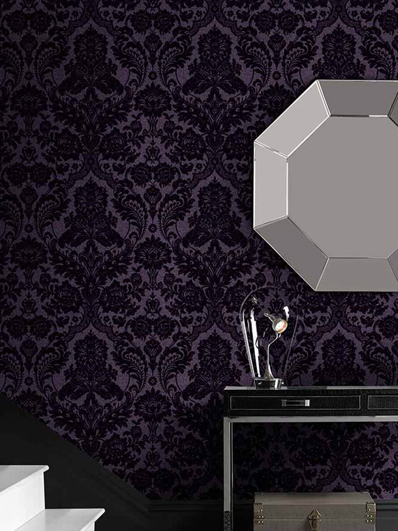 Graham & Brown Purple Damask 10M Wallpaper