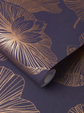 Graham & Brown Plum Purple Lotus Floral wallpaper sample, imported from the UK