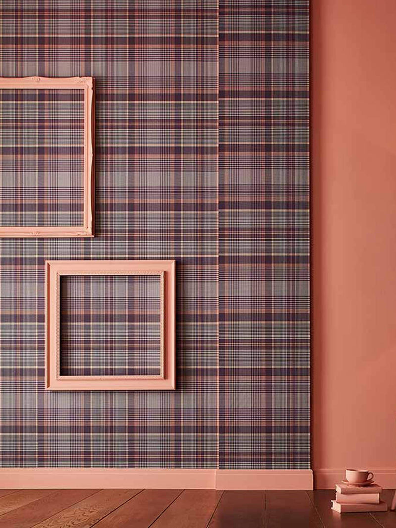 Graham & Brown Plum Purple Heritage Plaid Wallpaper Sample