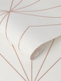Graham & Brown Harmony Geo wallpaper sample in White Rose Gold, UK version