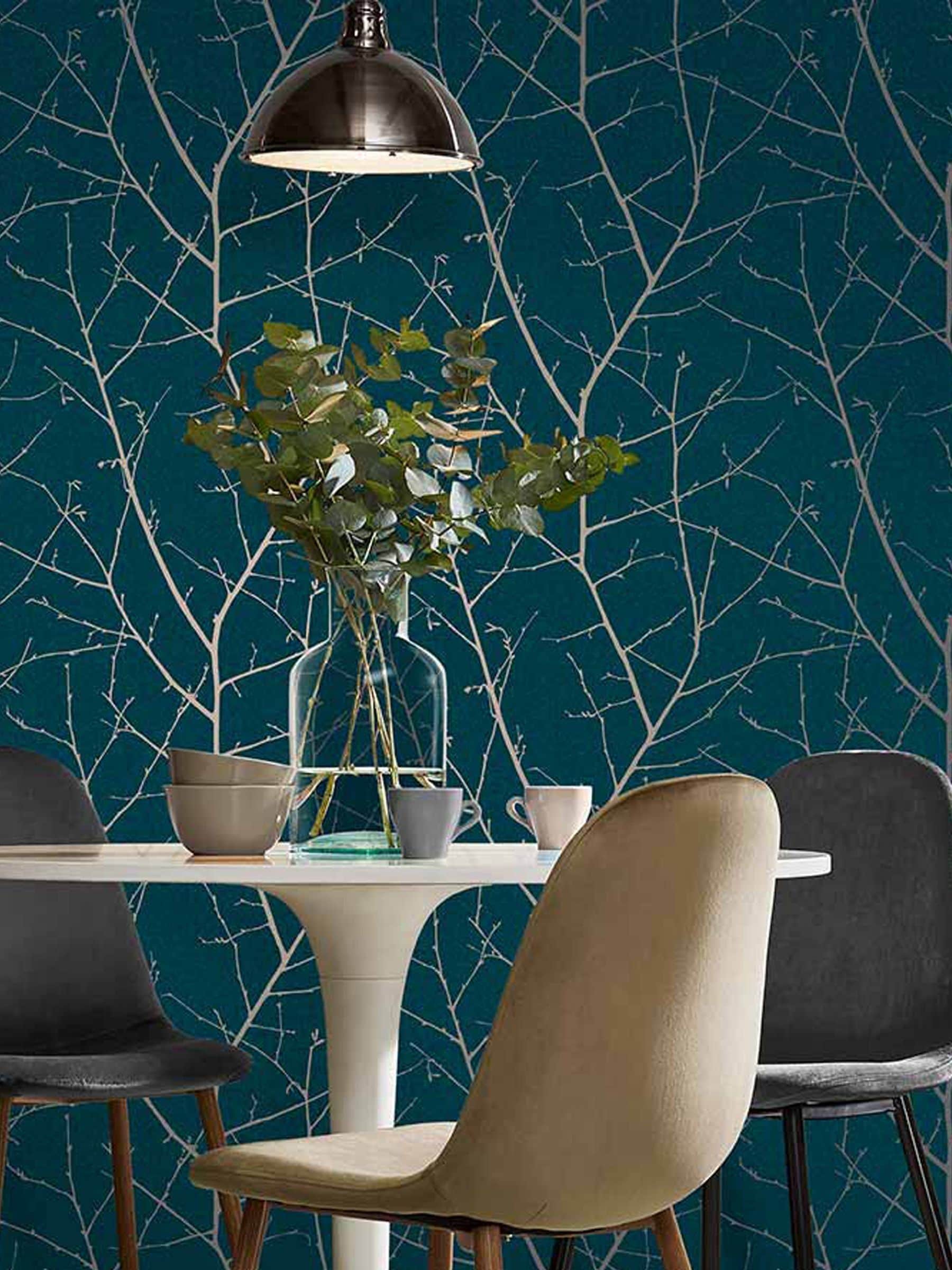 Graham & Brown Teal Blue Boreas wallpaper sample (British brand)