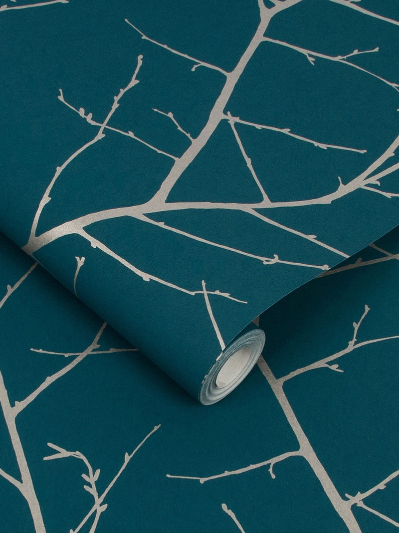 Graham & Brown Teal Blue Boreas wallpaper sample (British brand)