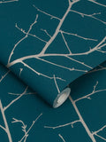 Graham & Brown Teal Blue Boreas wallpaper sample (British brand)