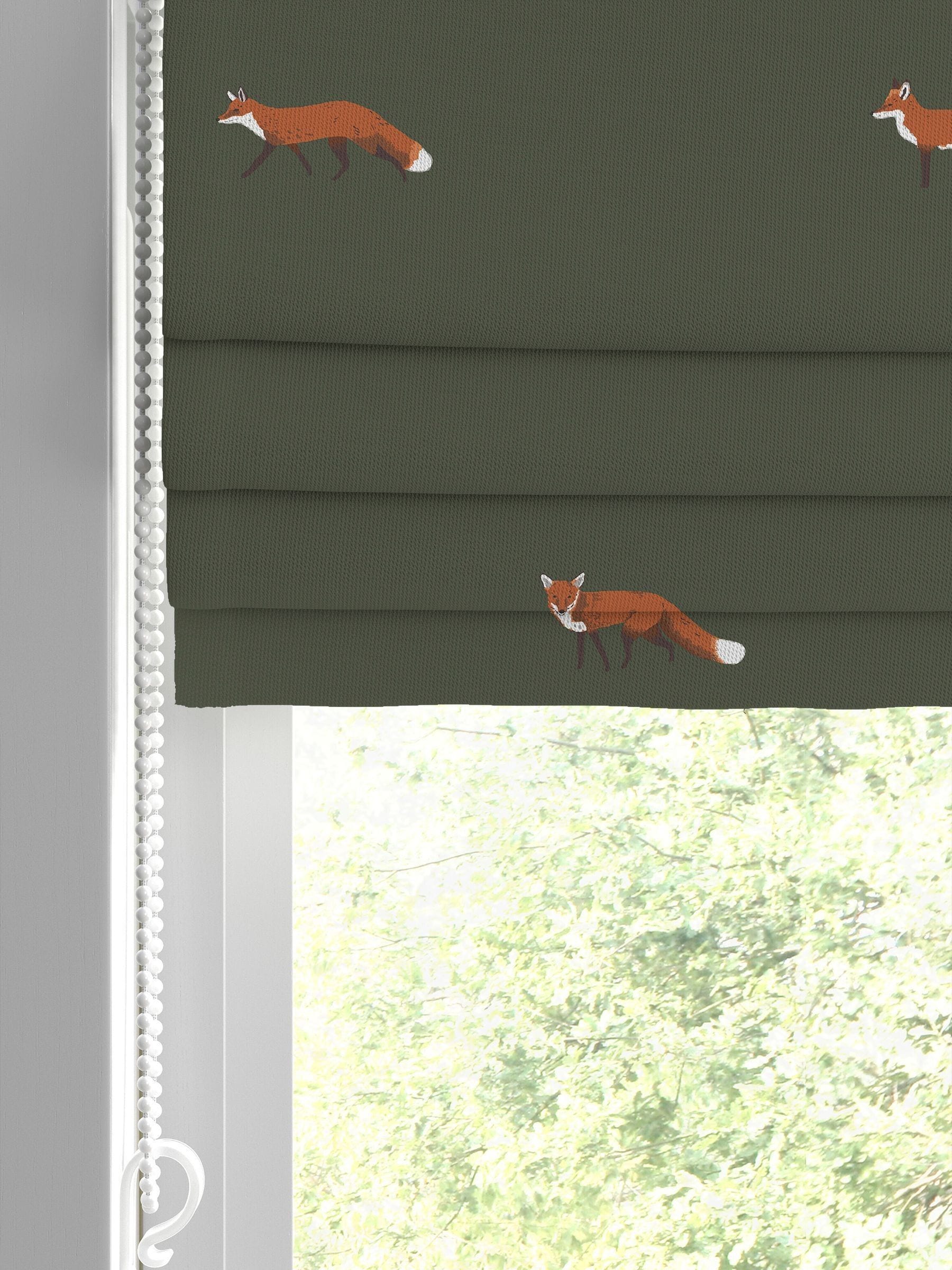 Sophie Allport green foxes roman blind 100% cotton, imported from the UK