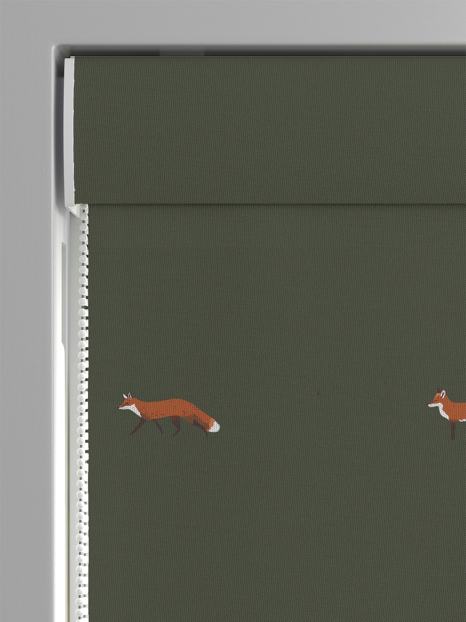 Sophie Allport green foxes roman blind 100% cotton, imported from the UK