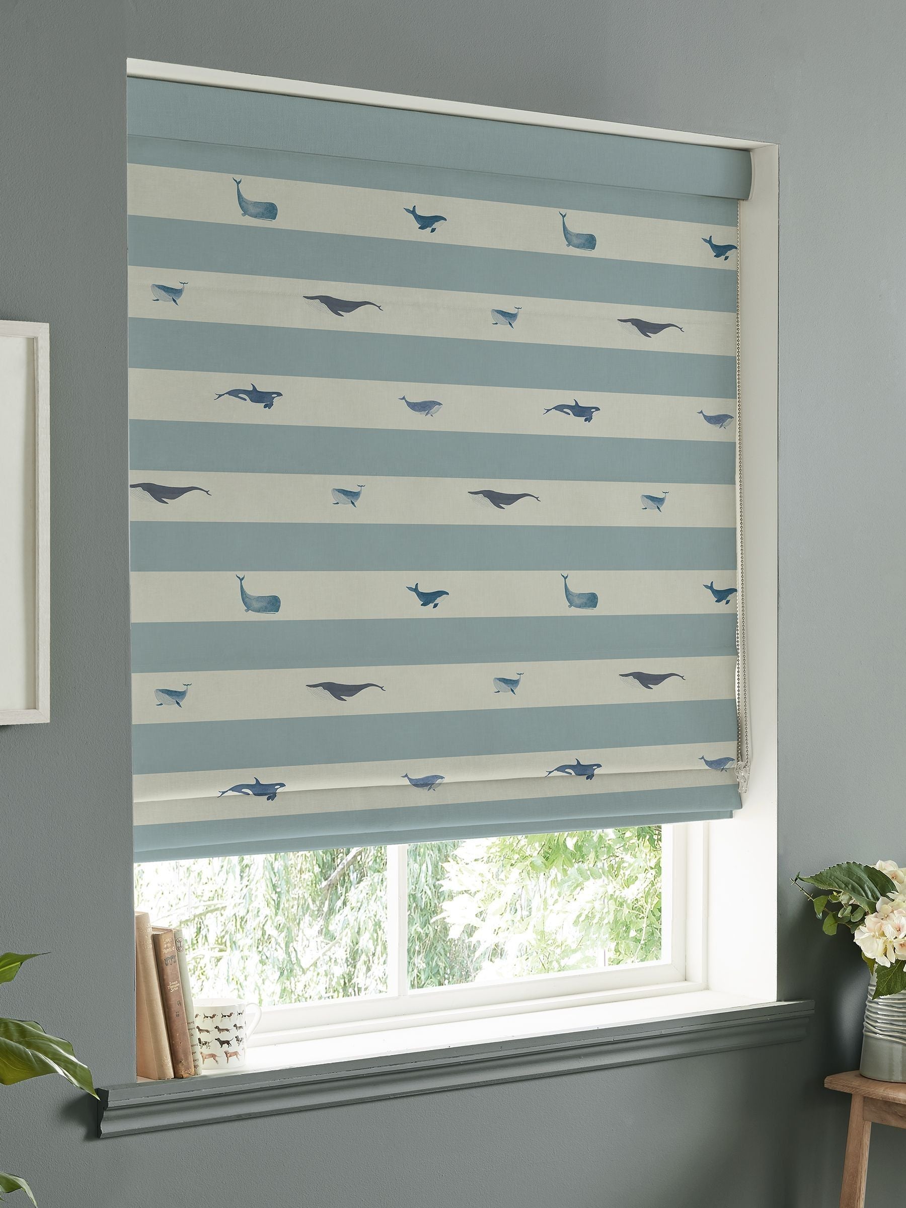 Sophie Allport roman blind duck egg blue whale design - British product
