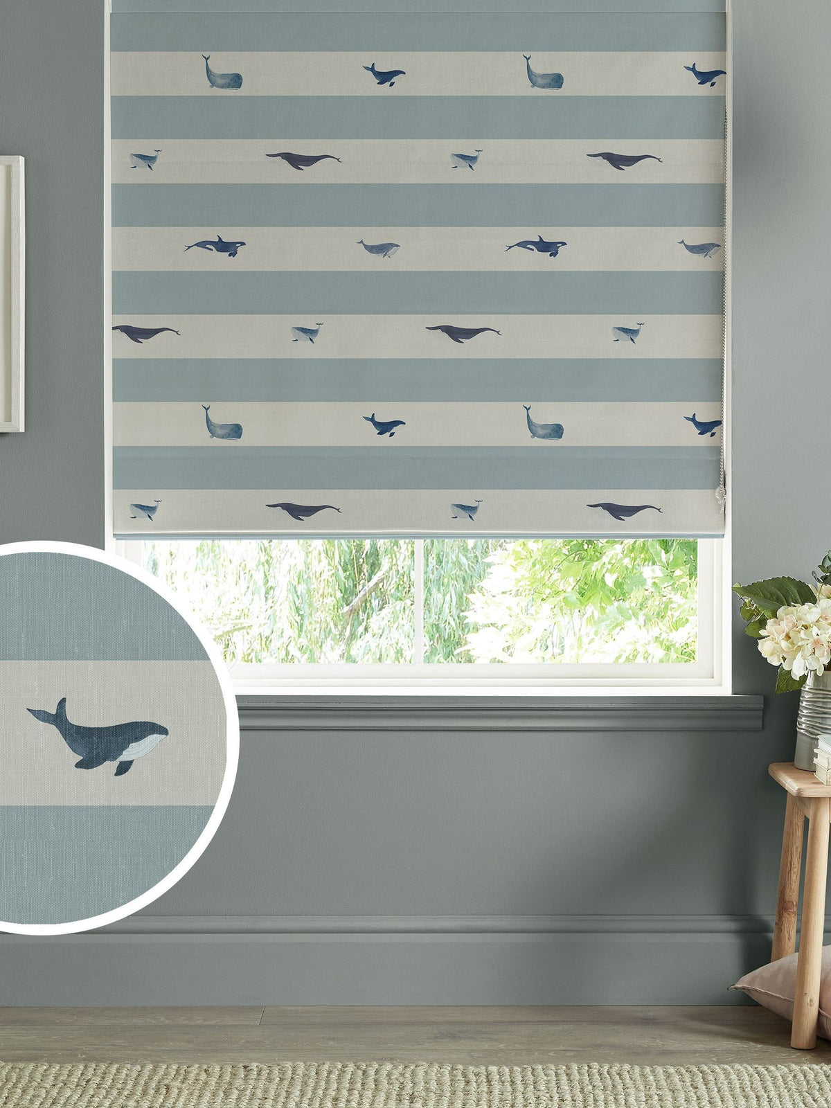 Sophie Allport roman blind duck egg blue whale design - British product