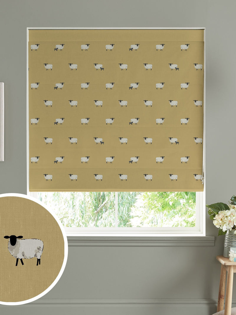 Sophie Allport sheep roman blind ochre yellow 100% cotton (British brand)