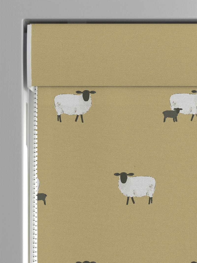 Sophie Allport sheep roman blind ochre yellow 100% cotton (British brand)