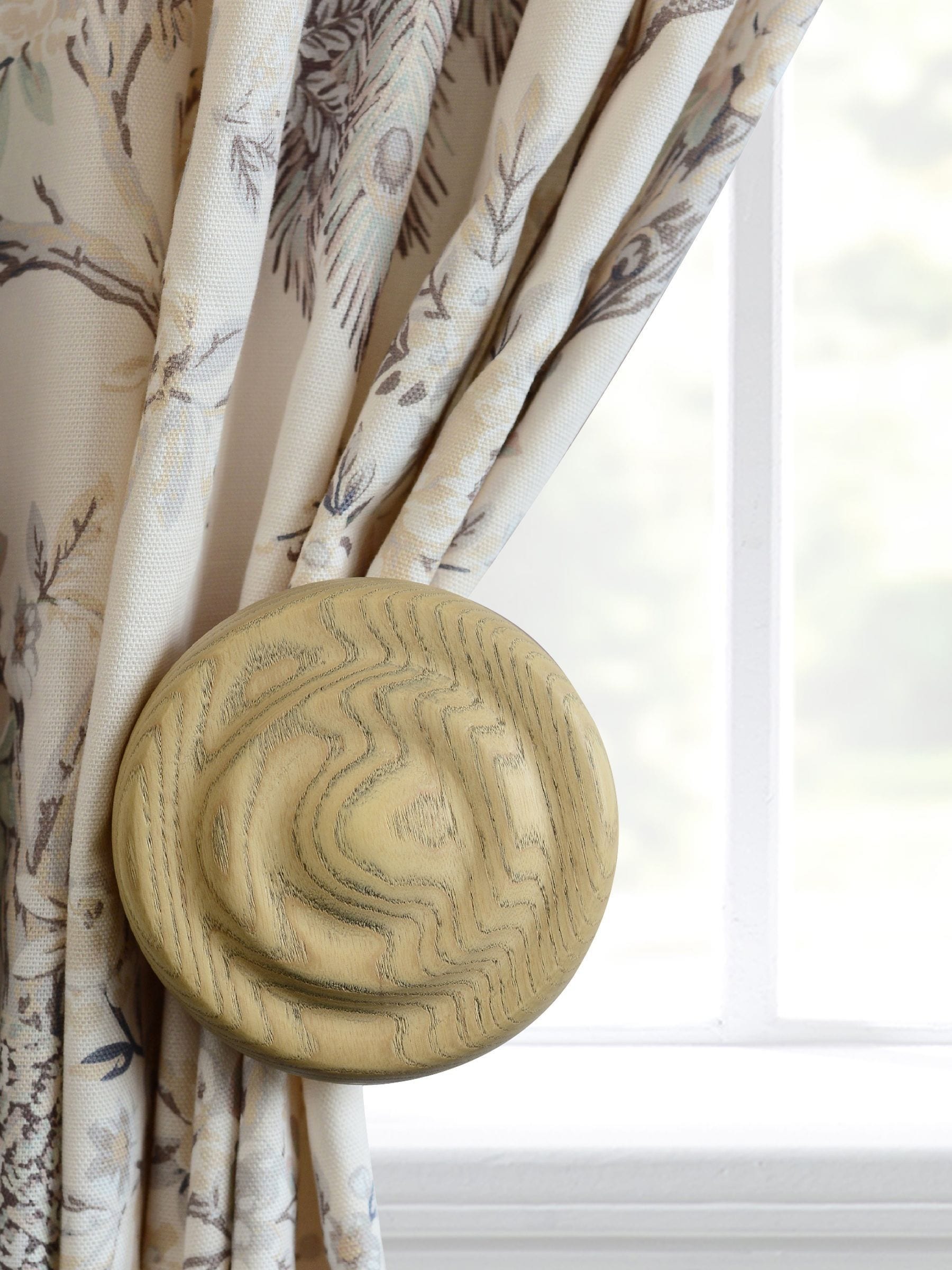 Laura Ashley washed oak curtain holdbacks, imported from the UK