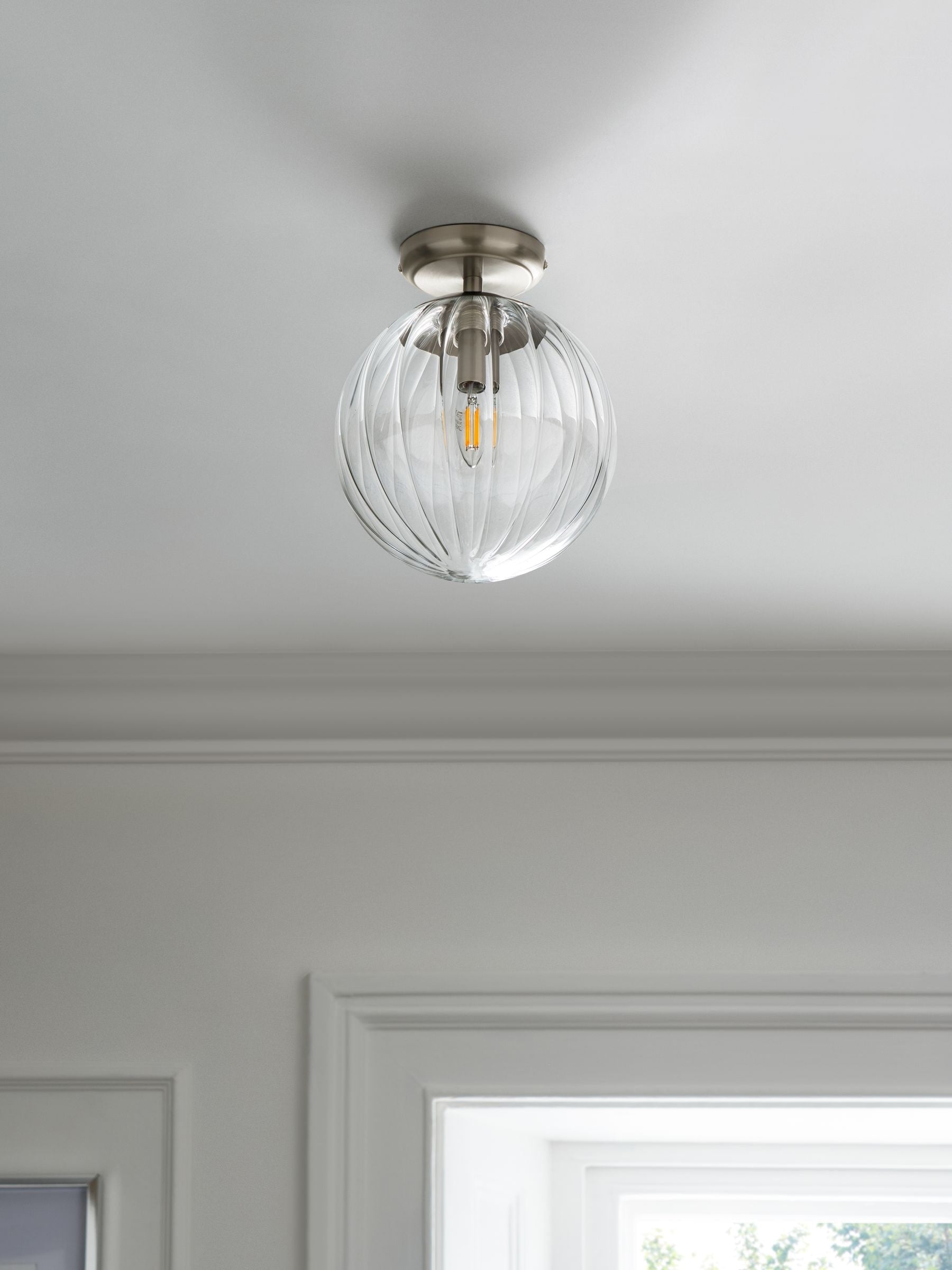 Ceiling light brushed chrome Bourton flush fitting, imported from the UK