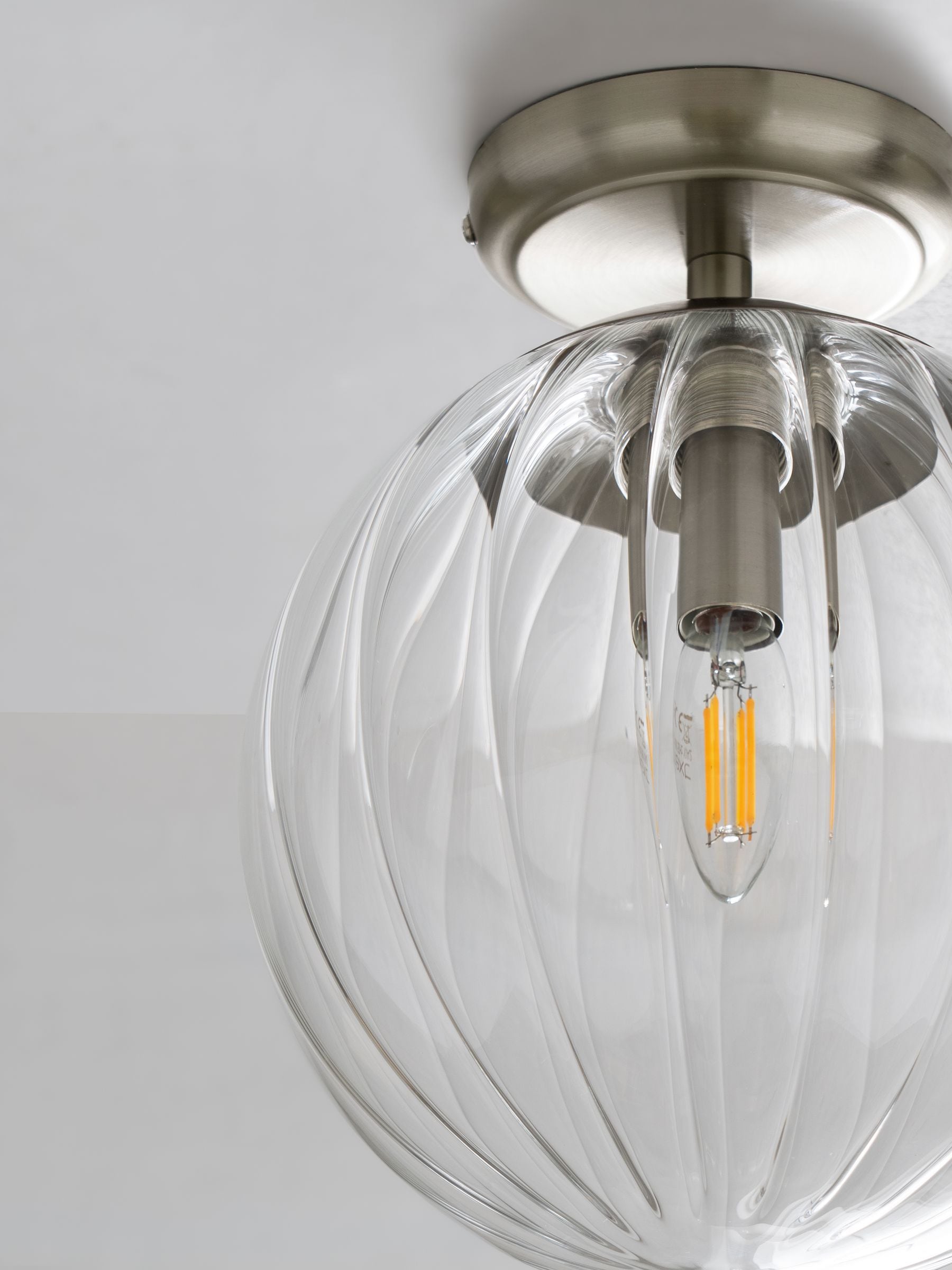 Ceiling light brushed chrome Bourton flush fitting, imported from the UK