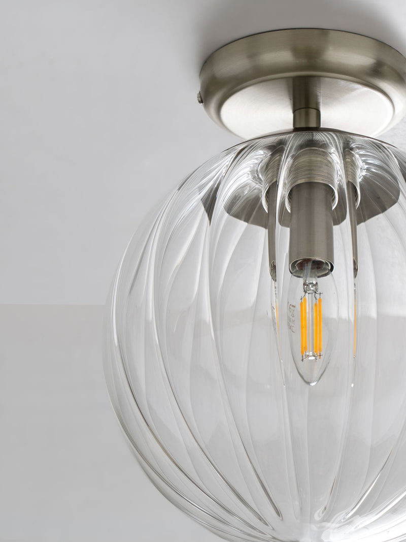 Ceiling light brushed chrome Bourton flush fitting, imported from the UK