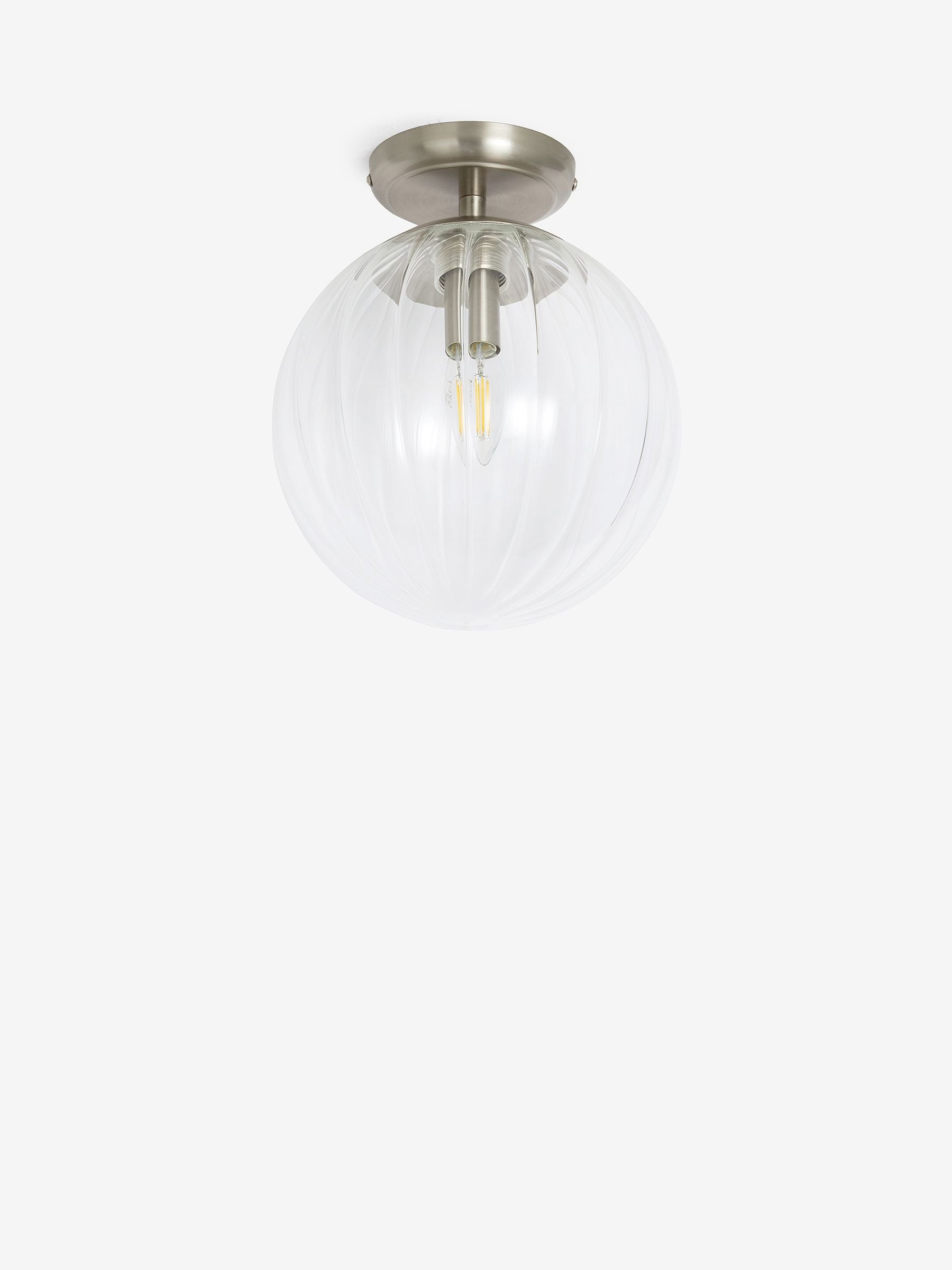 Ceiling light brushed chrome Bourton flush fitting, imported from the UK