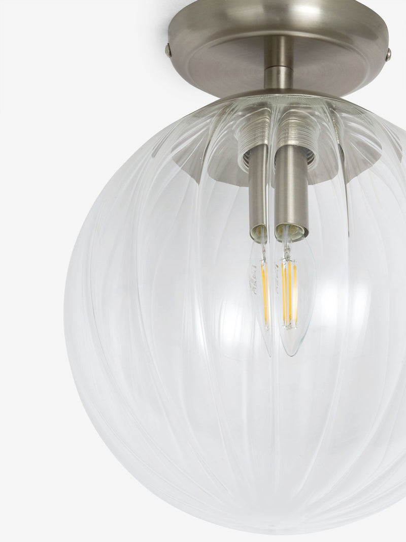 Ceiling light brushed chrome Bourton flush fitting, imported from the UK