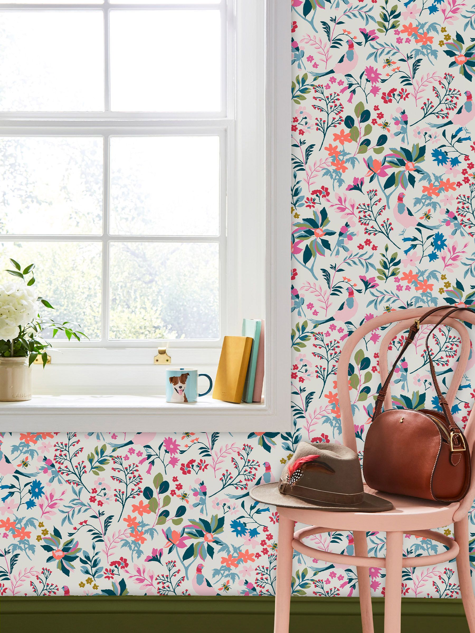 Joules floral wallpaper antique creme fields edge - British brand