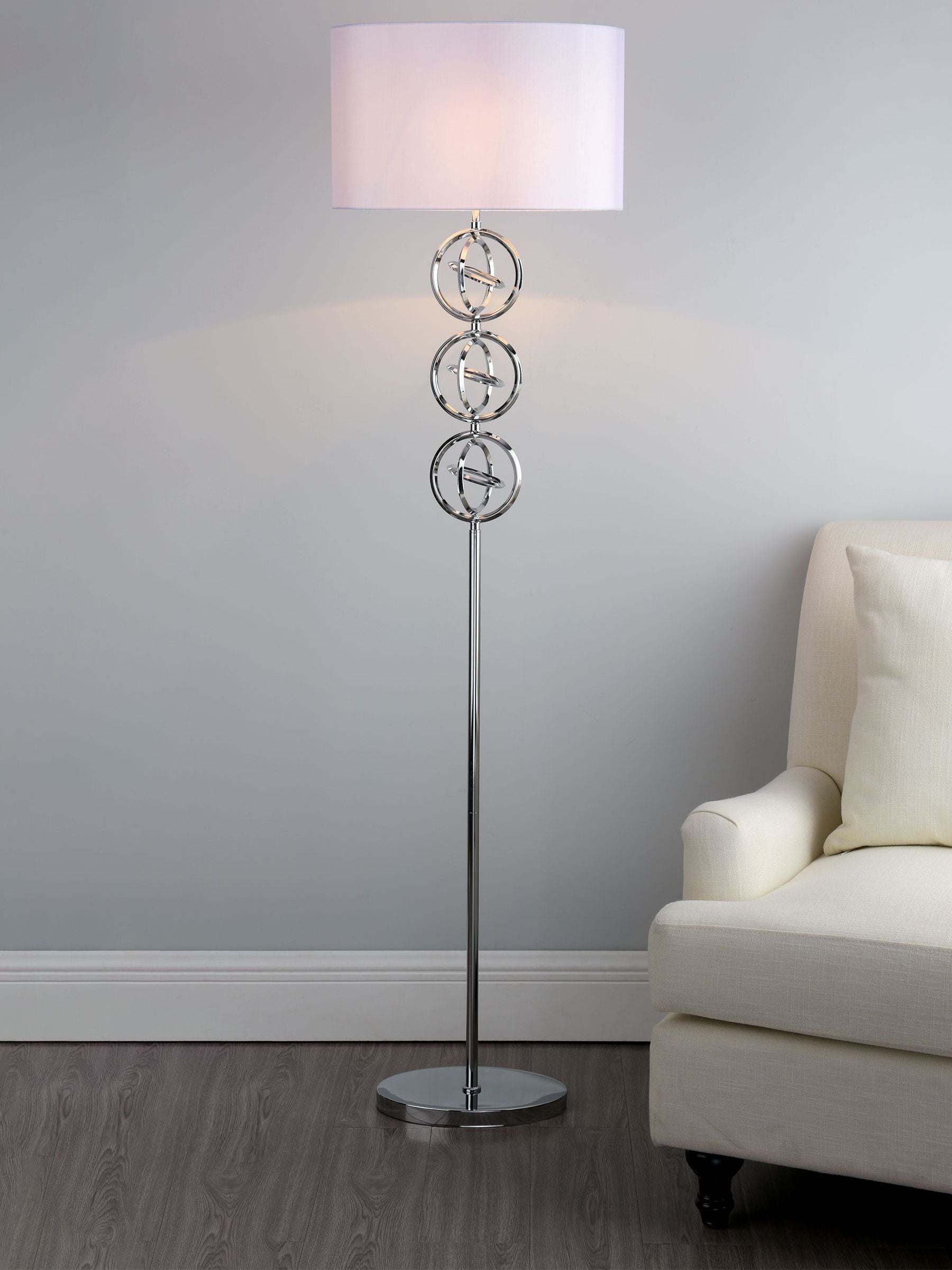 Dar Lighting Chrome Venus floor lamp with ivory faux silk shade - British product