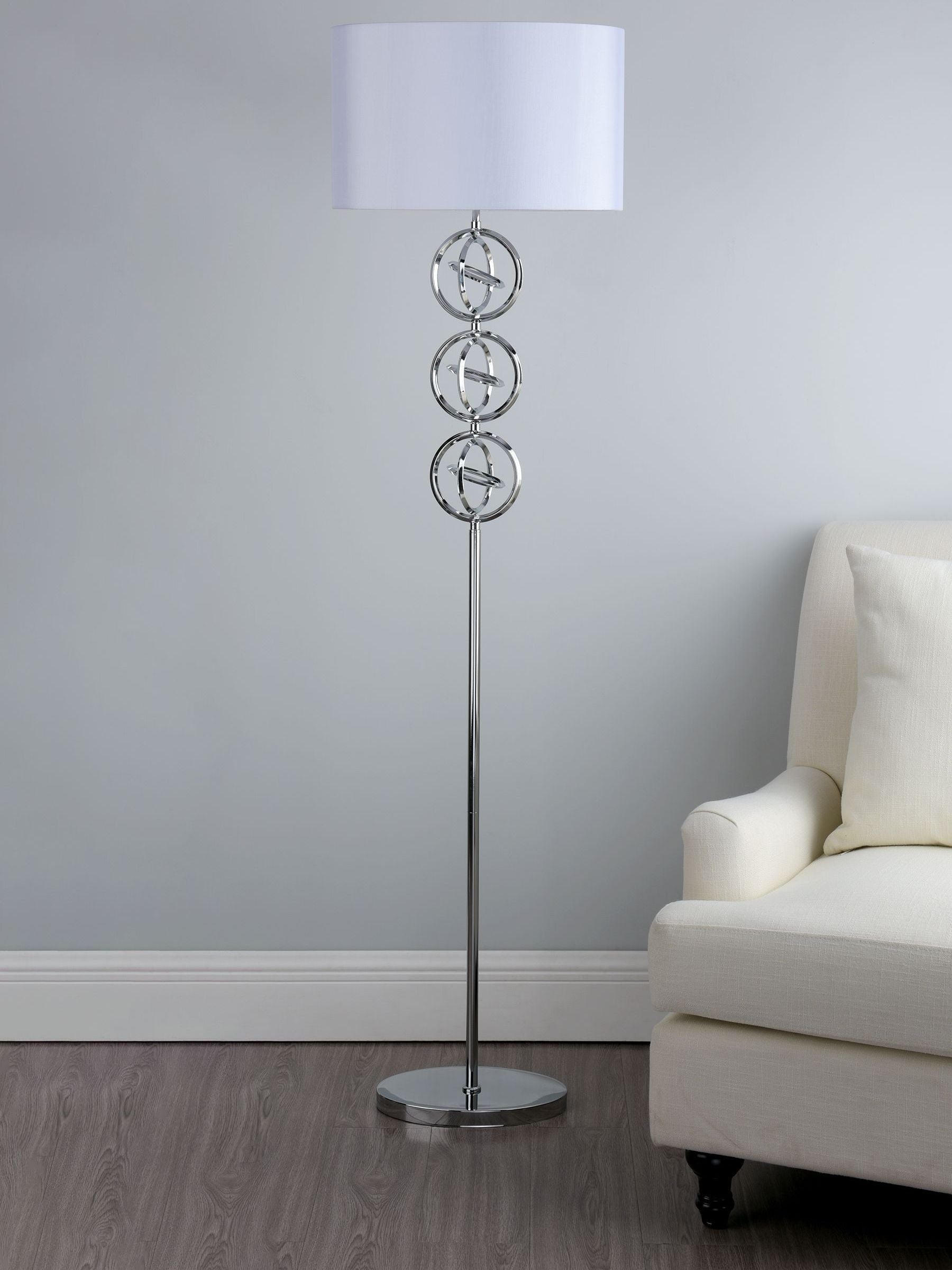 Dar Lighting Chrome Venus floor lamp with ivory faux silk shade - British product