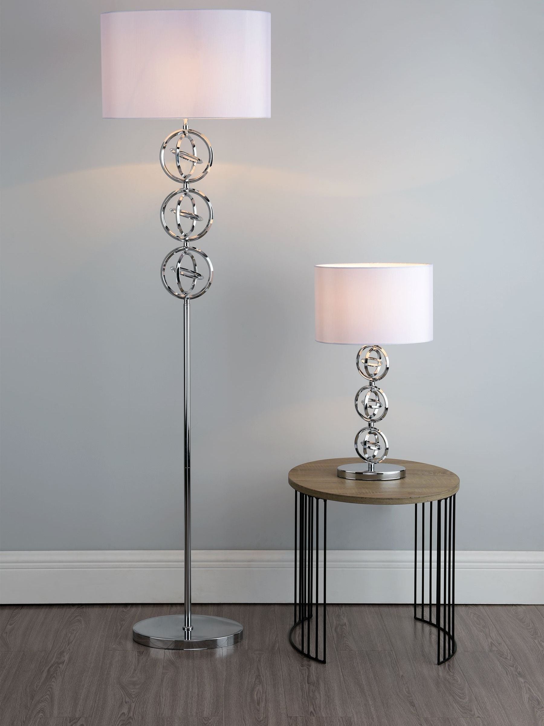 Dar Lighting Chrome Venus floor lamp with ivory faux silk shade - British product