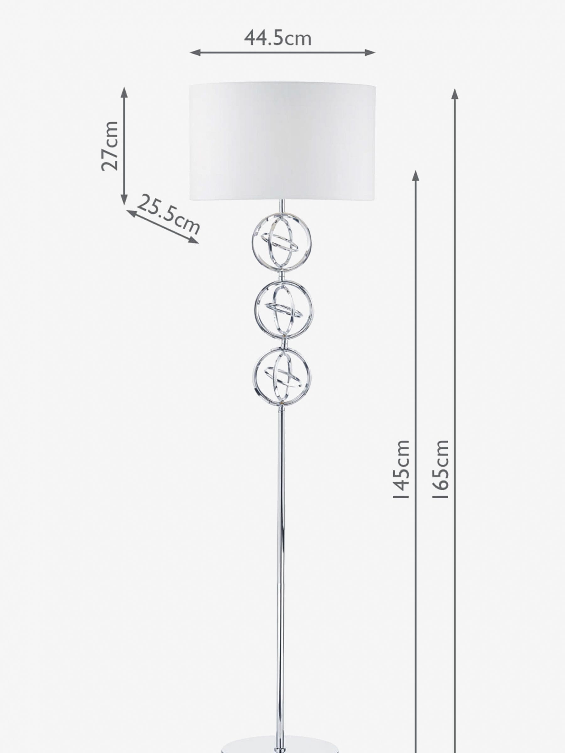 Dar Lighting Chrome Venus floor lamp with ivory faux silk shade - British product