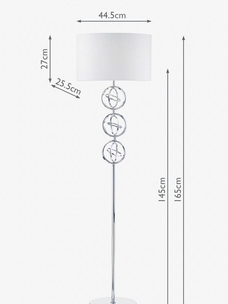 Dar Lighting Chrome Venus floor lamp with ivory faux silk shade - British product