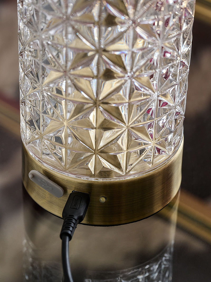 Rockett St George clear cut glass decanter rechargeable lamp, UK version