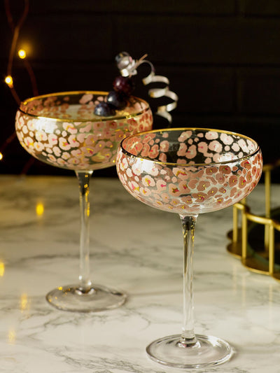 Sett med 2 Pink Leopard Print Coupe Glass