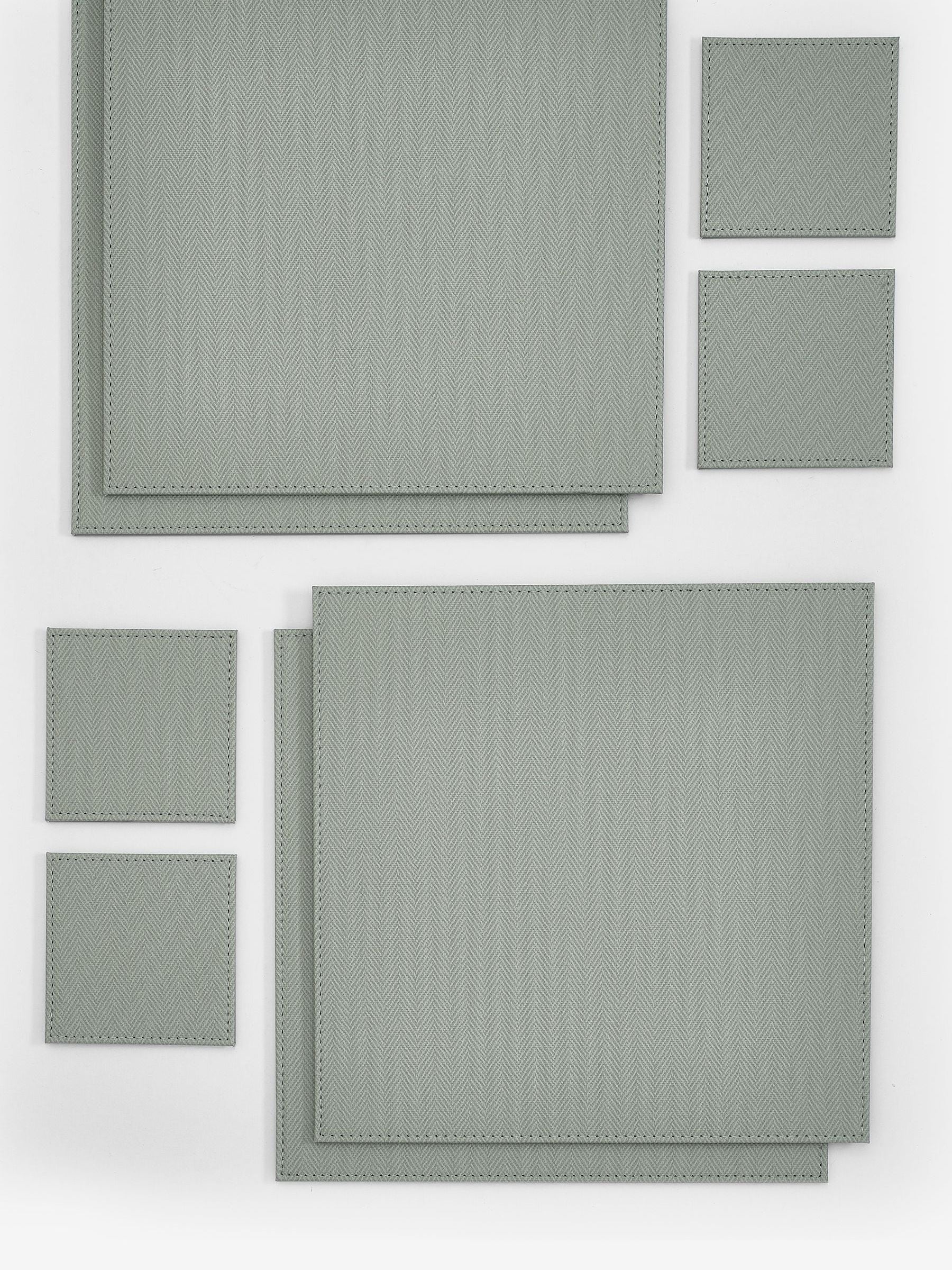 Sage green reversible faux leather placemats and coasters set of 4 (British brand)