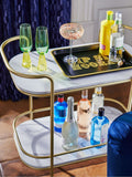 Gold Valencia bar trolley with marble shelves (British brand)