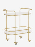 Gold Valencia bar trolley with marble shelves (British brand)