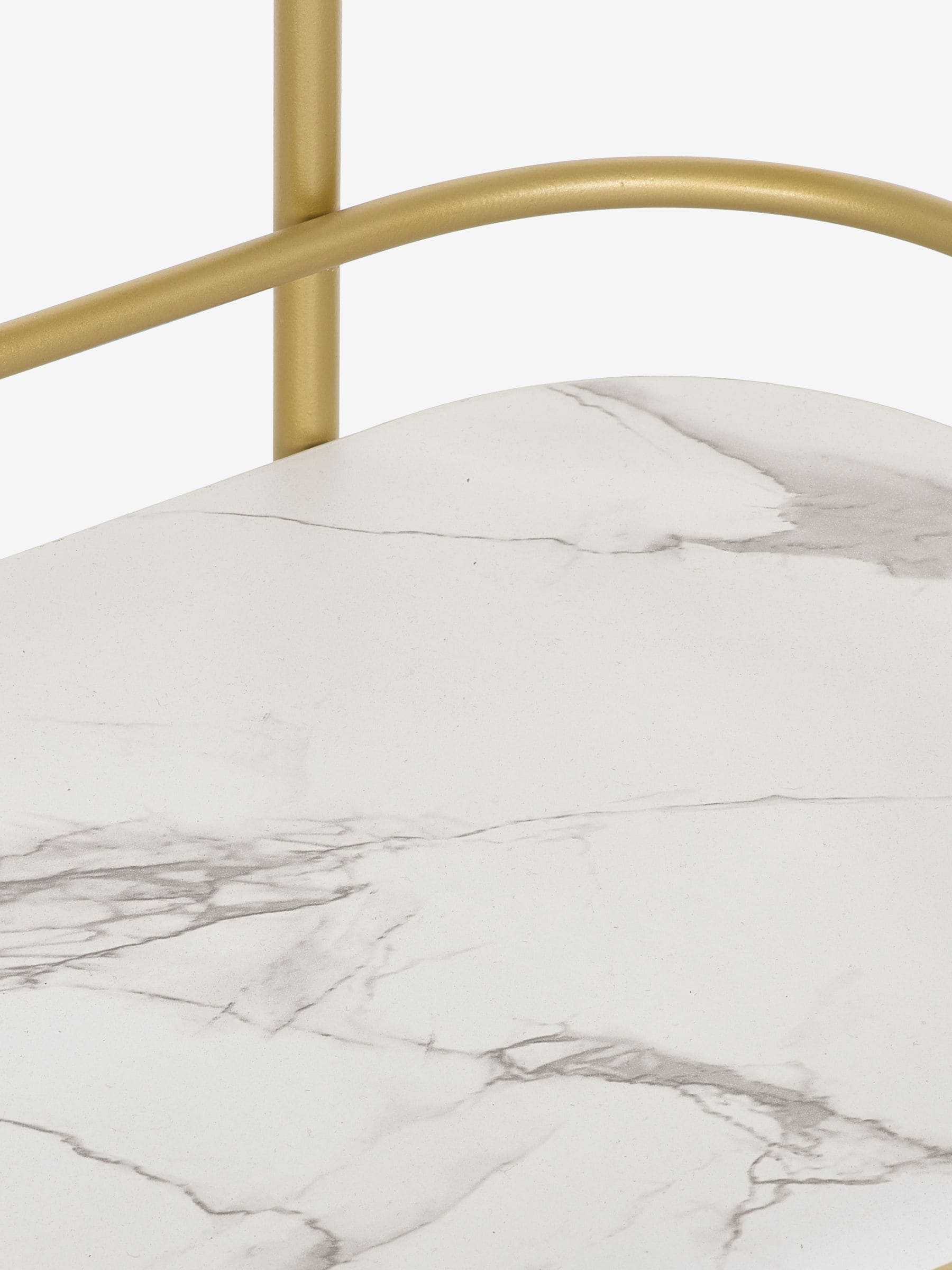 Gold Valencia bar trolley with marble shelves (British brand)