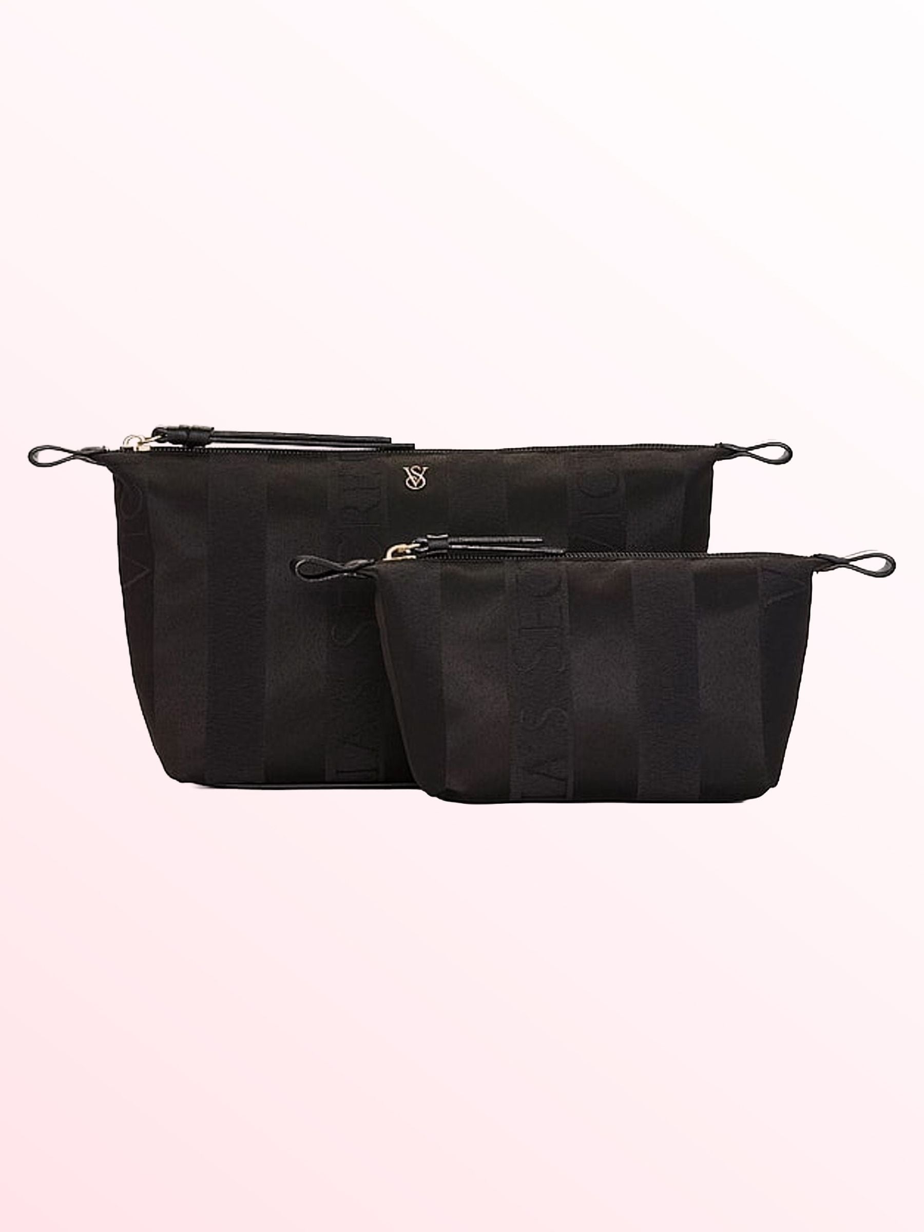 Victoria's Secret Iconic Stripe Pink 2 Piece Makeup Bag Set