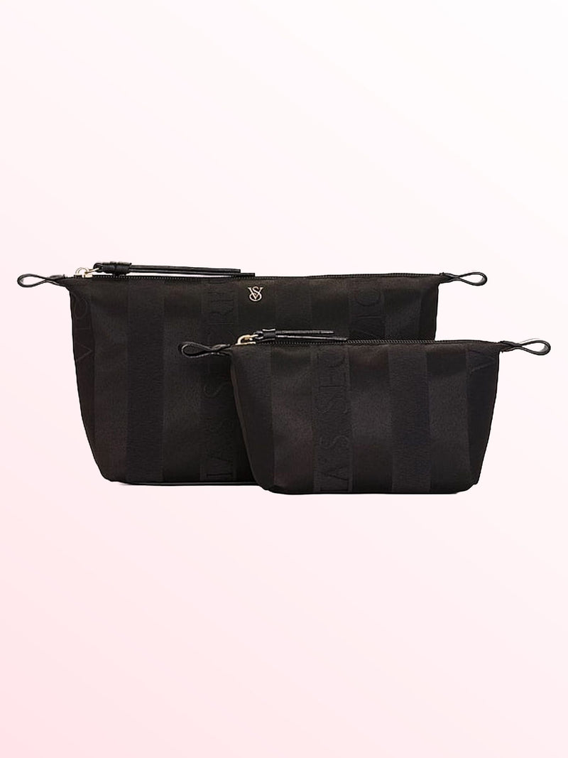 Victoria's Secret Iconic Stripe Pink 2 Piece Makeup Bag Set
