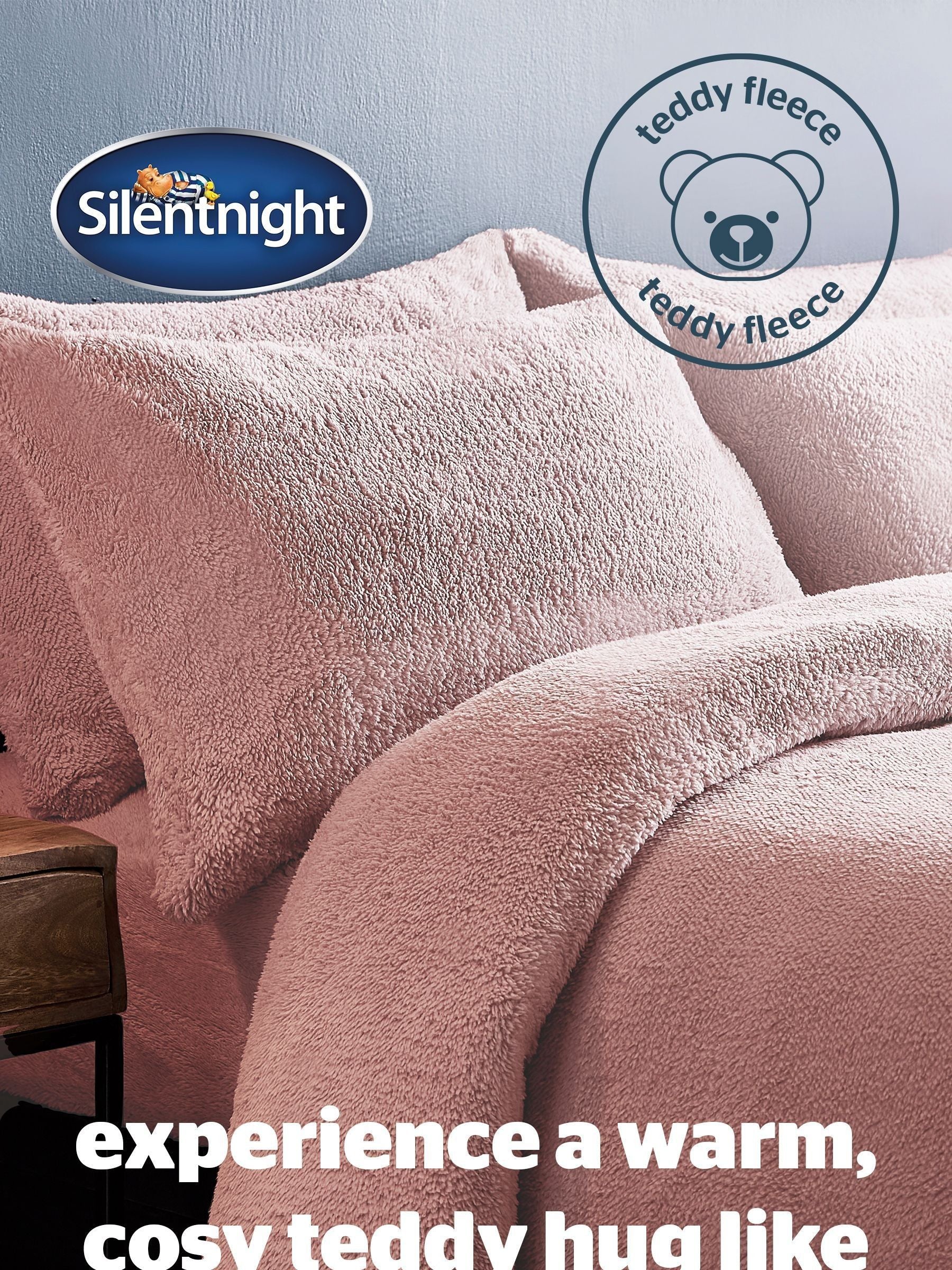 Silentnight Blush Pink Borg Fleece Cosy Teddy Duvet Cover and Pillowcase Set