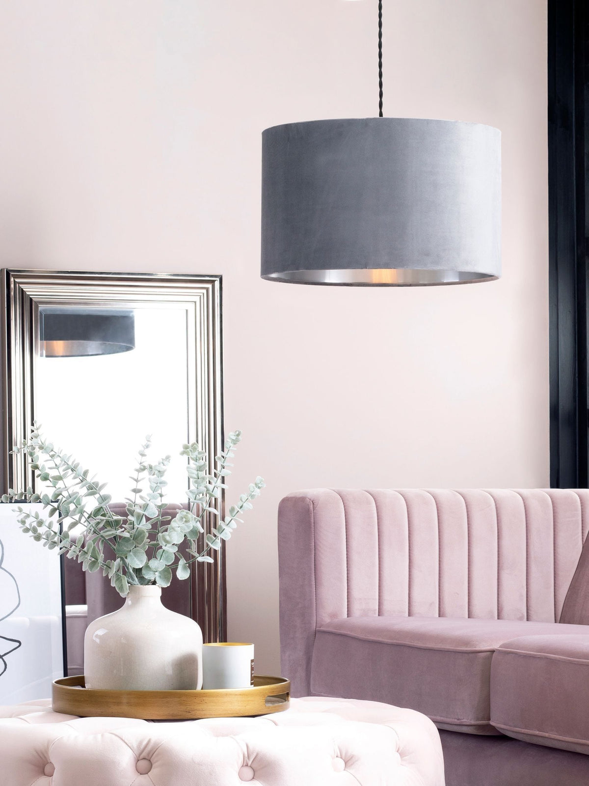 BHS grey velvet shade ceiling light 40cm, imported from the UK