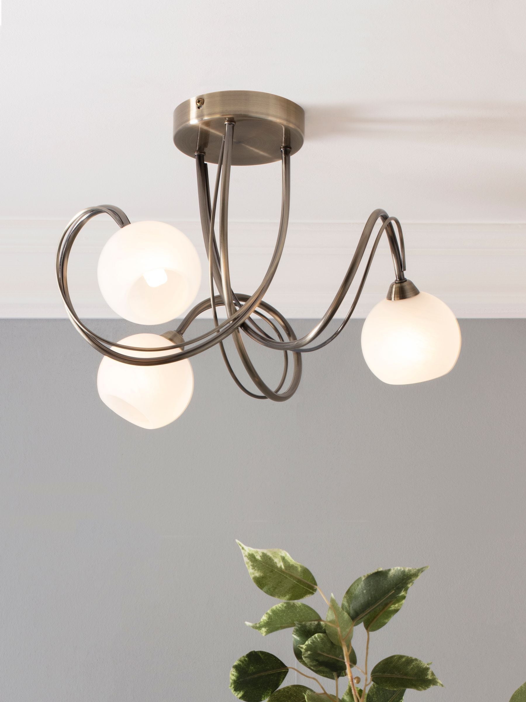 BHS brass Soni 3-light flush ceiling light - British product
