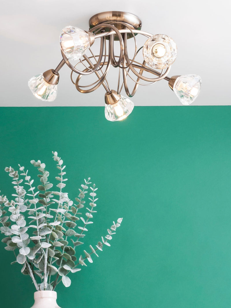 BHS Silver Marianne 5 Light Flush Ceiling Light