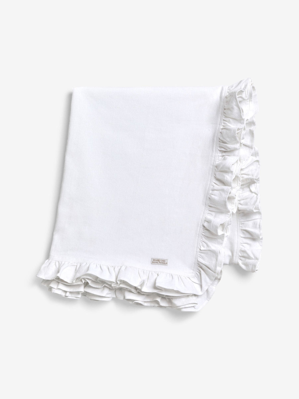 White Ruffle Trim Tablecloth in Cotton and Linen Blend