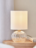 Bourton bedside table lamp ribbed glass base fabric shade UK version