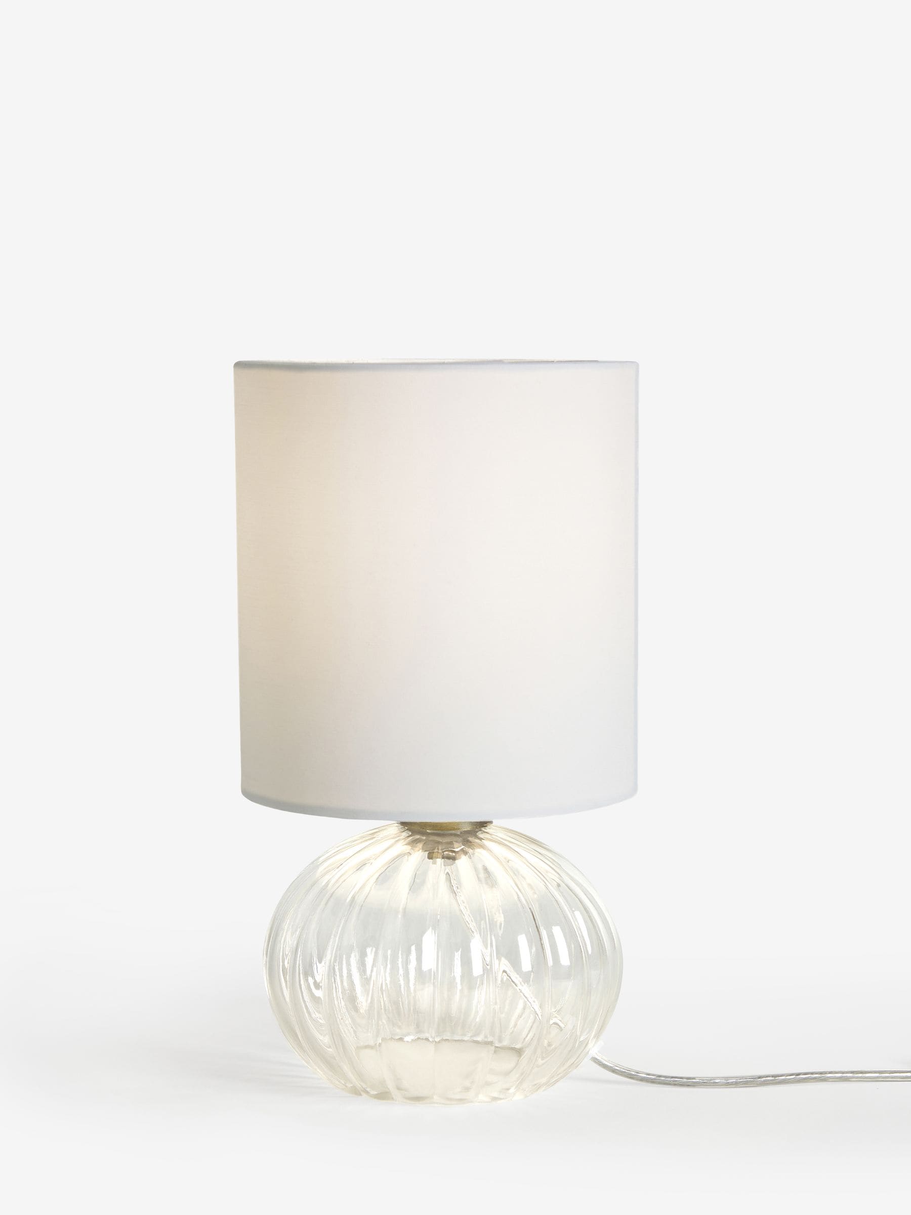 Bourton bedside table lamp ribbed glass base fabric shade UK version