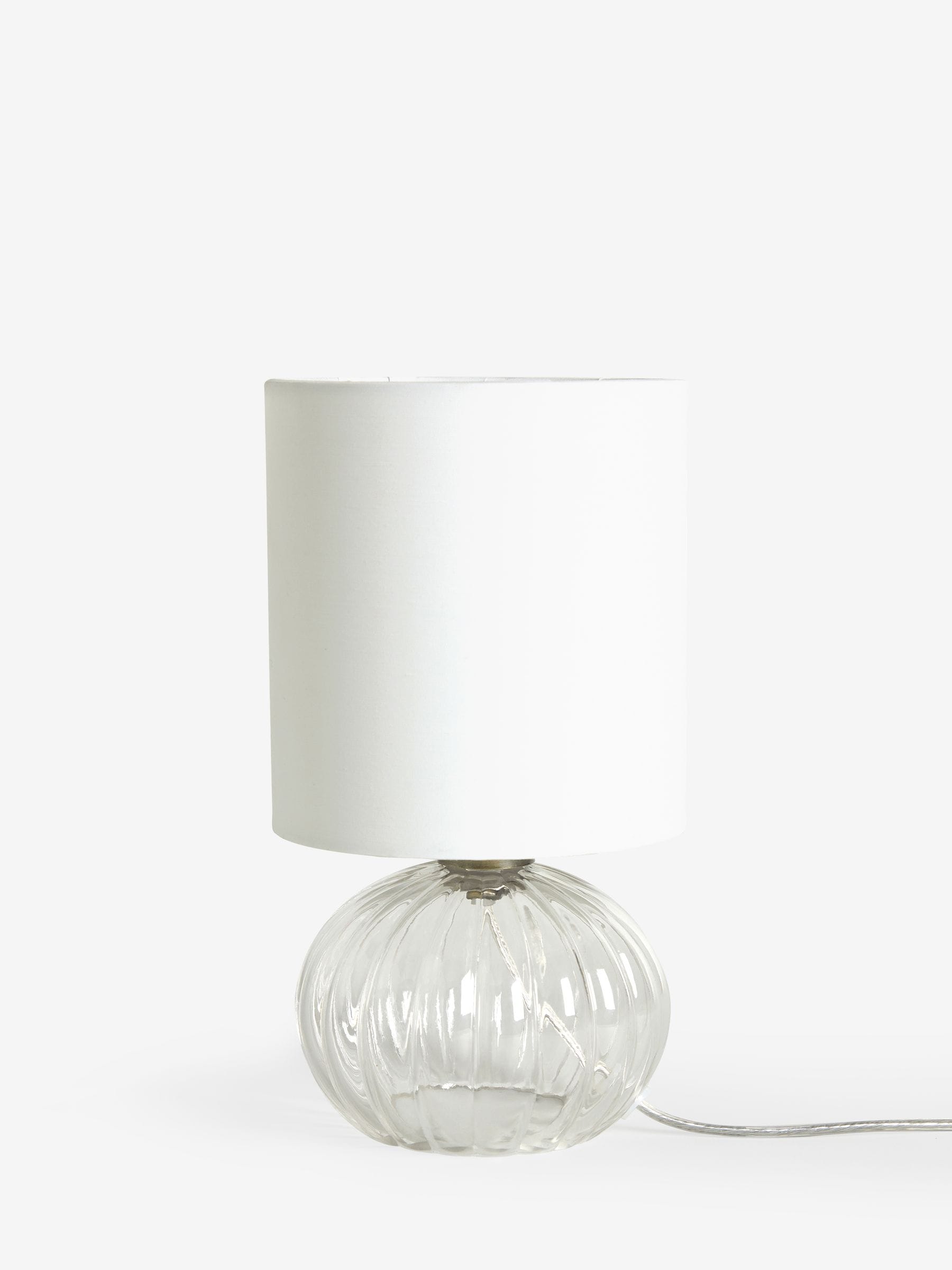 Bourton bedside table lamp ribbed glass base fabric shade UK version