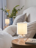 Bourton bedside table lamp ribbed glass base fabric shade UK version